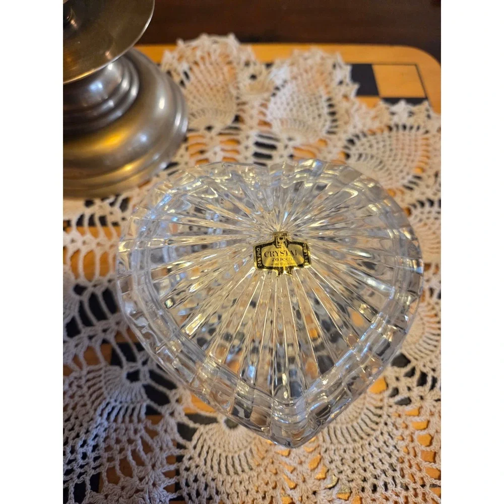 vintage heart-shaped trinket boxes made of 24% lead crystal